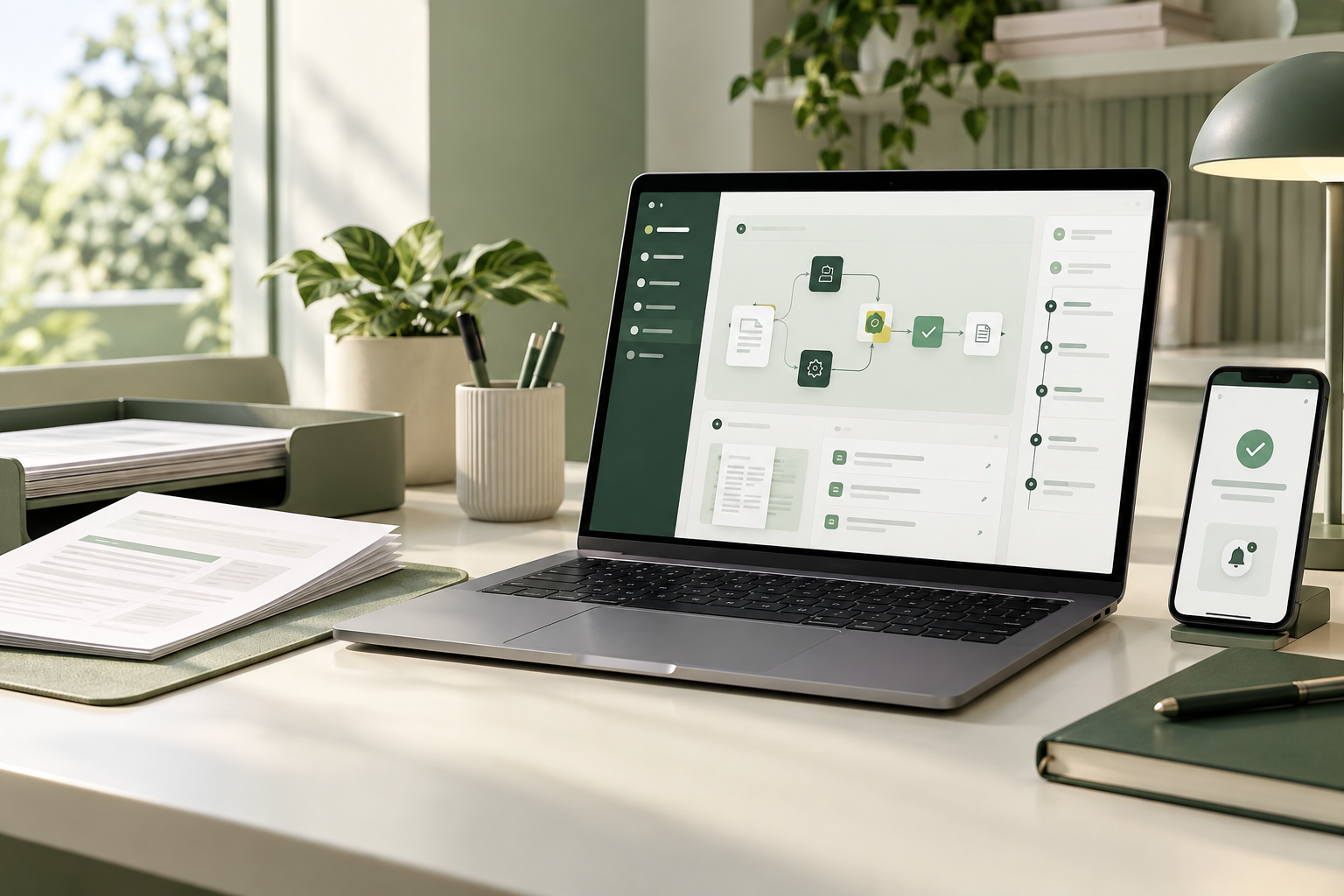 Realistic workflow automation workspace mockup